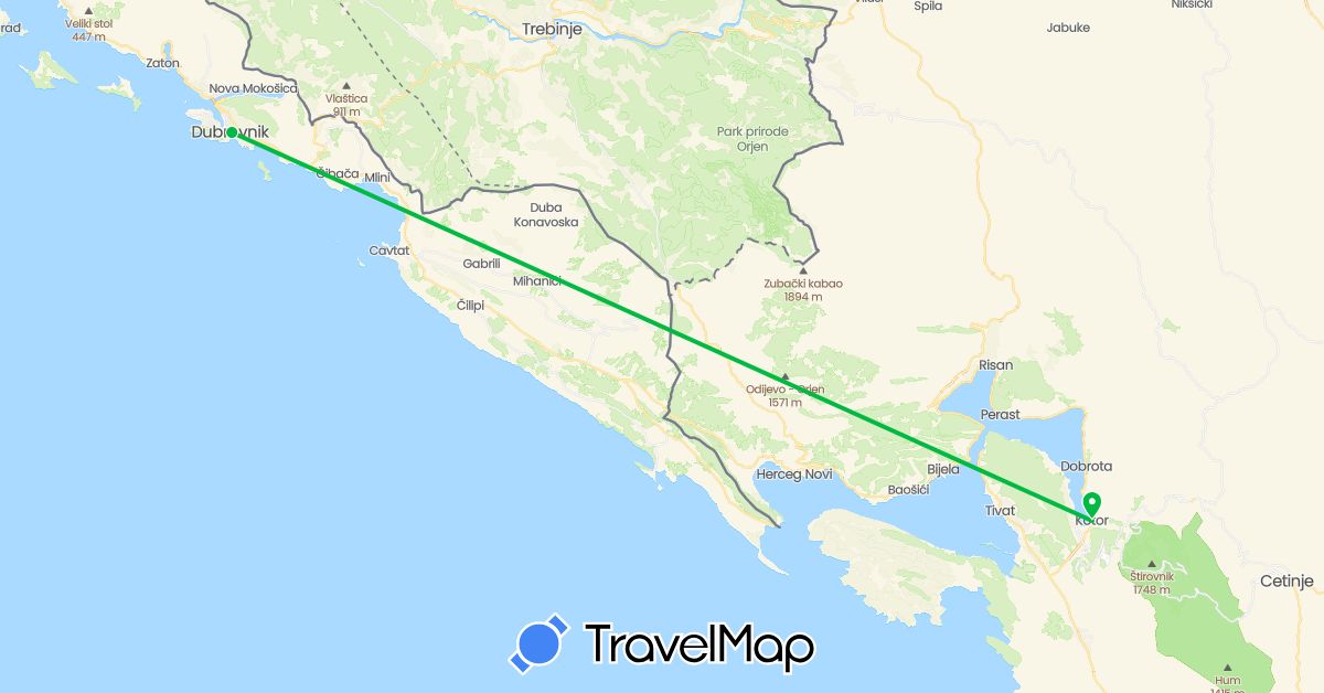 TravelMap itinerary: driving, bus in Croatia, Montenegro (Europe)